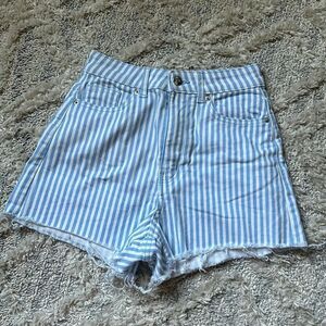 divided Blue and White Striped High Rise Jean Shorts Size‎ 0